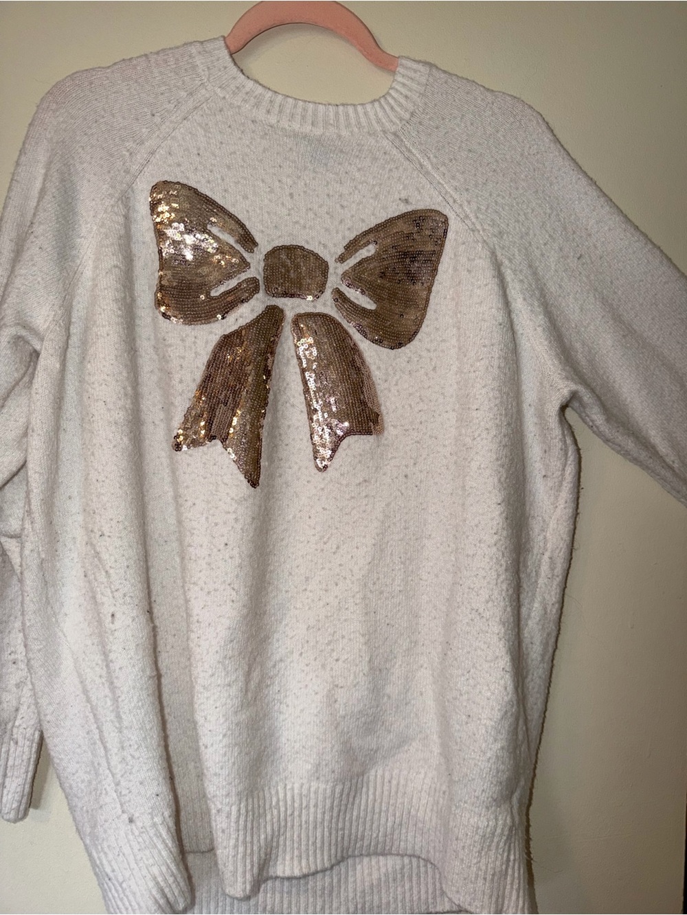 torrid Cream Sweater with Gold Sequin Bow